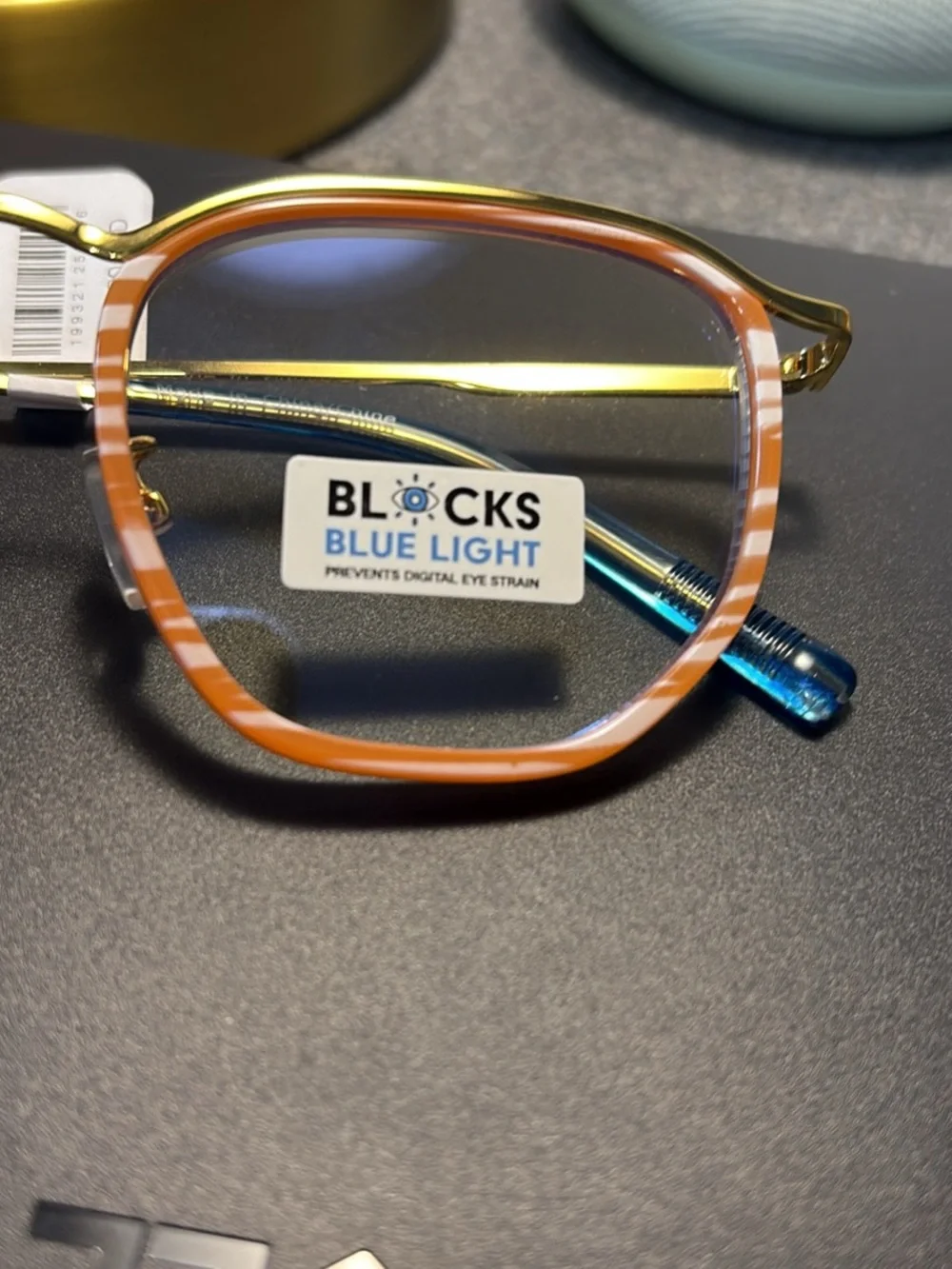 Free People Gold Frame Glasses with Orange Striped Rims